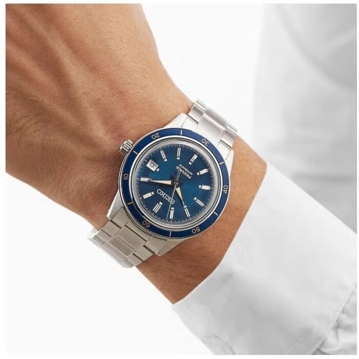 Seiko Presage Style60's Automatic Blue Dial Silver Steel Strap Watch for Men - SRPG05J1 - Image 7